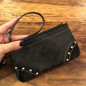 Coach Vintage Black Signature Studded Wristlet